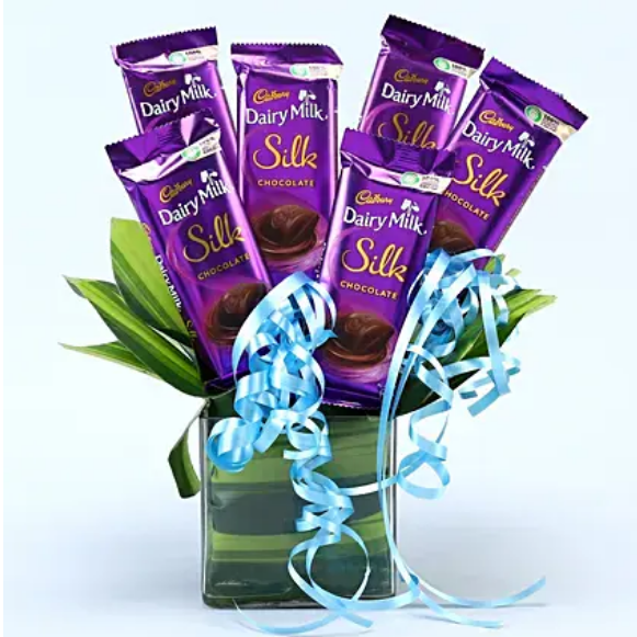 Dairy Milk Silk Glass Vase Arrangement