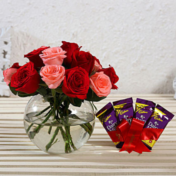 Exotic Mixed Roses & Dairy Milk