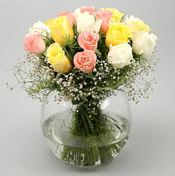 Jouful Mixed Roses Glass Vase