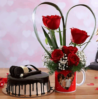 Chocolate Cake & Red Roses Personalised Coffee Mug