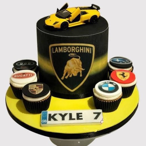 Lamborghini Car Cake with Cup cakes