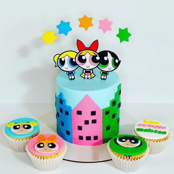 Powerpuff Girls Cake with Cup cakes